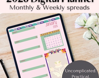 2026 Digital Weekly Planner: Floral Hyperlinked Calendar for iPad, Goodnotes