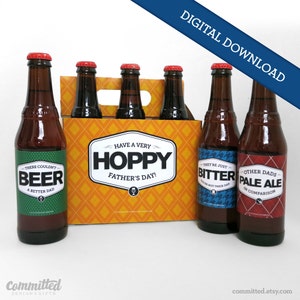 Printable Father's Day Beer Labels Bottle Labels Carrier Art Bottle Cap Art Instant Download image 1