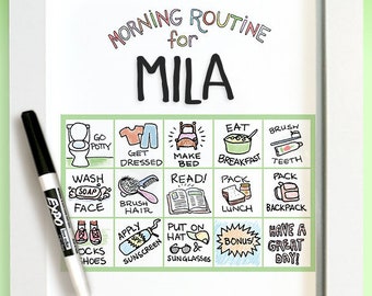 Printable Morning Routine Chart Game for Toddler & Preschooler | Dry Erase | Customize | Illustrated Reward Chart | Gender-Neutral