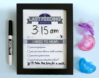 Baby Gift Printable: Dry Erase Newborn Feeding Tracker, Navy Blue | DIY Baby Shower Gift. Last Feeding Tracker. Baby Feeding Chart.