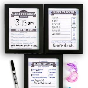 Printable: Dry Erase Baby TRIO, Navy Blue DIY Baby Shower Gift. Last Feeding Tracker. Baby Feeding Chart. Sleep Tracker. Chore Chart. image 1