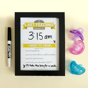 Printable: Dry Erase Newborn Feeding Tracker, Yellow DIY Baby Shower Gift. Last Feeding Tracker. Baby Feeding Chart. image 1