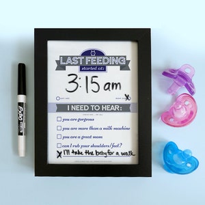 Baby Gift Printable: Dry Erase Newborn Feeding Tracker, Navy Blue DIY Baby Shower Gift. Last Feeding Tracker. Baby Feeding Chart. image 1