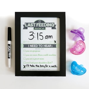 Dry Erase Newborn Feeding Tracker. Baby Shower Gift. GREEN Dry Erase Baby Chart. Baby Feeding Last Feeding Tracker.