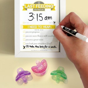 Printable: Dry Erase Newborn Feeding Tracker, Yellow DIY Baby Shower Gift. Last Feeding Tracker. Baby Feeding Chart. image 2