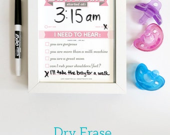 Baby Shower Gift: Dry Erase Newborn Feeding Tracker for New Moms. Pink Dry Erase Baby Chart. Baby Feeding Last Feeding Tracker. Printable.