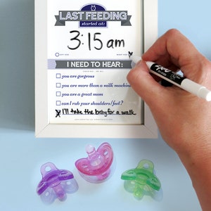 Baby Gift Printable: Dry Erase Newborn Feeding Tracker, Navy Blue DIY Baby Shower Gift. Last Feeding Tracker. Baby Feeding Chart. image 2