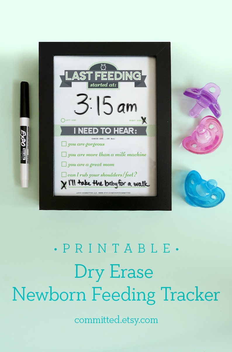 Printable: Dry Erase Baby TRIO, Green DIY Baby Shower Gift. Last Feeding Tracker. Baby Feeding Chart. Sleep Tracker. Chore Chart. image 2