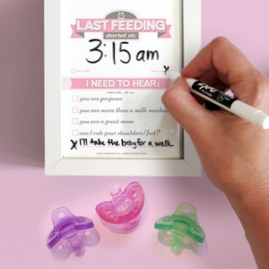 Printable: Dry Erase TRIO Newborn Feeding Tracker, Sleep Tracker, Chore Chart, Pink DIY Baby Shower Gift. Last Feeding Tracker. image 3