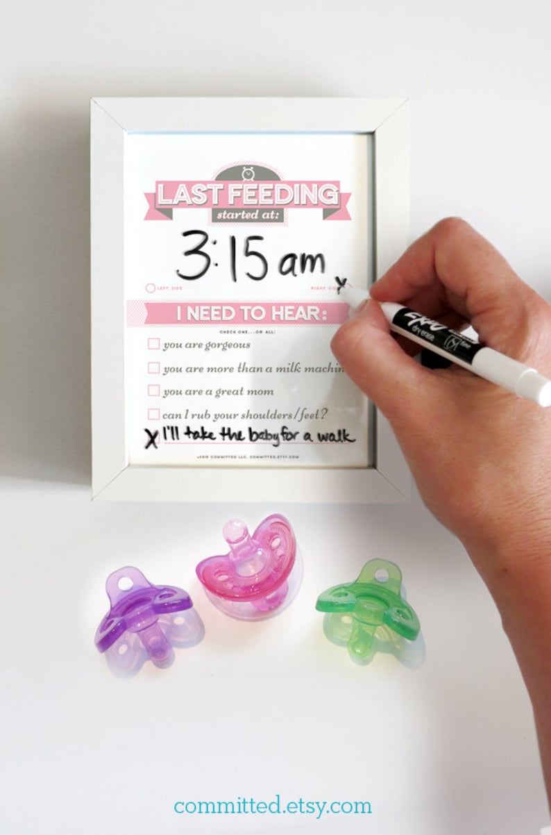 Baby Shower Gift: Dry Erase Newborn Feeding Tracker for New Moms. Pink Dry Erase Baby Chart. Baby Feeding Last Feeding Tracker. Printable. image 2