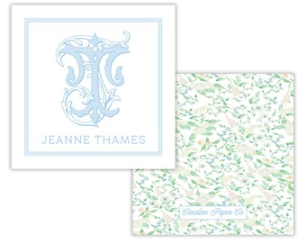 Gift Tag Set – Personalized Blue Vine Monogram | Floral Garden Back | 3" Square | Set of 25