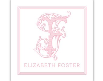Sticker Set – Personalized Pink & White Vine Monogram | 2.75" Square | Set of 24