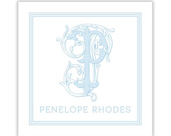 Sticker Set – Personalized Blue & White Vine Monogram | 2.75" Square | Set of 24