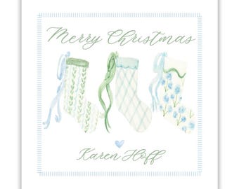 Juego de pegatinas: Medias navideñas azules y verdes / Cuadradas de 7 cm / Juego de 24
