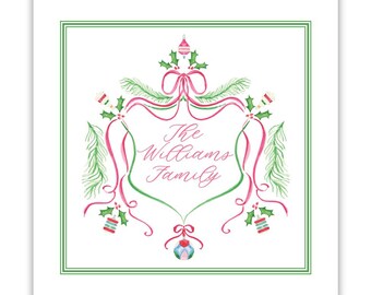 Juego de pegatinas: Escudo decorativo personalizado en rosa y verde / Cuadrado de 2,75" / Juego de 24
