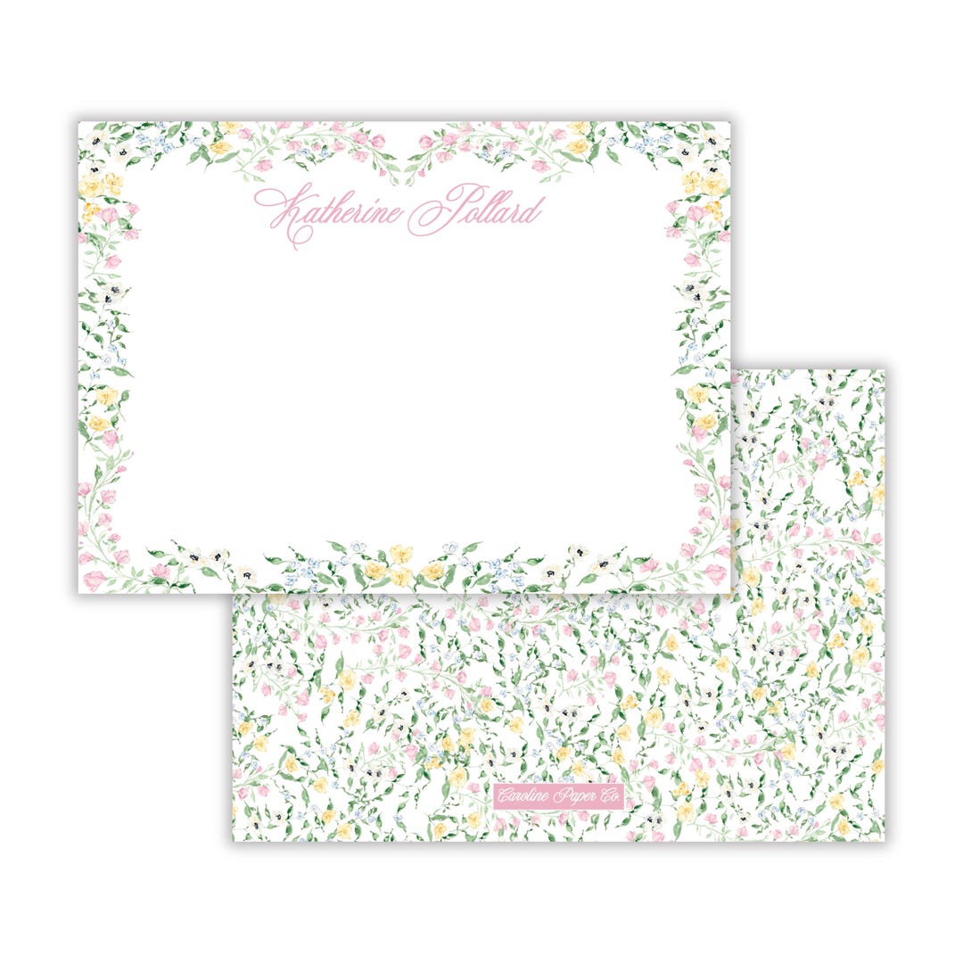 Stationery Set | Personalized Pink & Green Garden Floral Notecards ...