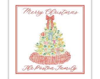 Juego de pegatinas: Árbol de Navidad colorido personalizado / Cuadrado de 7 cm / Juego de 24