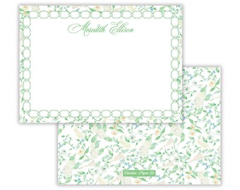 Juego de papelería / Tarjetas personalizadas con diseño de jardín botánico verde / Papelería elegante con estampado floral Grandmillennial / 5x7 pulgadas / Incluye sobres