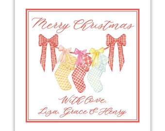Set de pegatinas: Medias navideñas personalizadas de colores / Cuadradas de 7 cm / Juego de 24