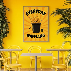 Waffle print,waffle wall art,cute wall art,dessert poster,waffle lover,yellow and black print,i love waffles,funny gifts,kitchen prints