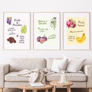 Set of 3 Fruits of Jannah,Islamic Wall Art,Digital Quran-Inspired Fruit Prints,Modern Kitchen Islamic Decor,Pomegranate, Fig,Date Poster Set