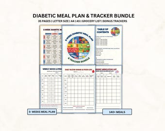 5 Week Diabetes Meal Plan,Diabetic Meal Plan,Low carb food list,Diabetic Food List,Recipe Journal,Diabetic Food Chart,Low Carb Diet Bundle