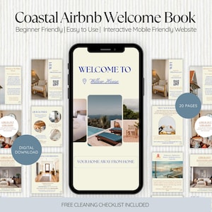 Interactieve Airbnb welkomstgids | Mobiele digitale gastengids | Bewerkbare en printbare gids voor strandhuizen | Handleiding voor vakantiehuizen via VRBO