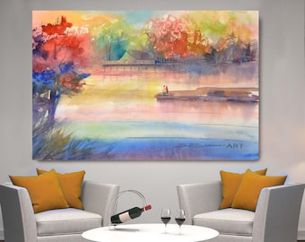 Lake Romance CANVAS, Landscape Art, Canvas Art, Canvas Wall Art,Decor Art, Canvas Painting,Abstract Art, Wall Art, Canvas Artwork, Art