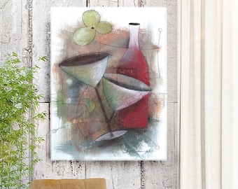 Wine and Martini, African American Art, Watercolor Art, Canvas Wall Art,Home Decor Art, Watercolor Painting,Abstract Art, Wall Art