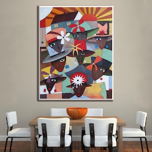 Sisters with Crowns Canvas,African American Art, Canvas Art, Canvas Wall Art,Decor Art, Canvas Painting,Abstract Art, Wall Art, Black Art image 1