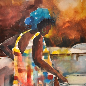 Stirring the Pot Watercolor Print, African American Art, Contemporary Art, Home Decor, Colorful Art, Large African Art, Wall Art, Black Art