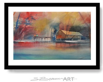 Lake Love Watercolor Print, Home and Living, Cabin Art, Large Painting, Large Wall Art, Lake House Art, Large Abstract Art, Office Decor