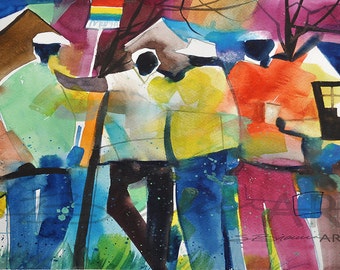 Impresión de acuarela, arte afroamericano, arte colorido, decoración del hogar, arte mural, impresión de arte negro, arte urbano, arte africano de gran tamaño