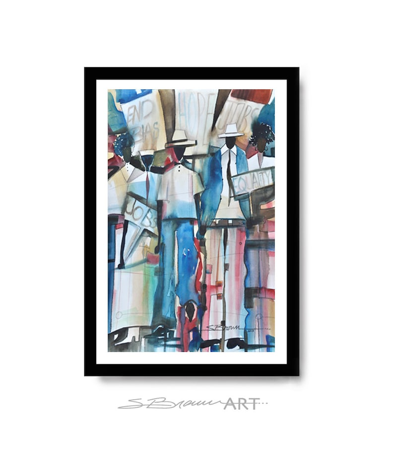 Equality Watercolor Print, African American Art, Office Artwork, Home Decor Art, Large Wall Art, Black Art Print, Urban Art, Large Painting image 1