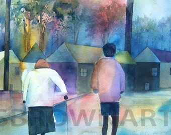 Going Home Watercolor Print, African American Art,  Contemporary Art,Wall Art, Abstract Art, Family Reunion Art,Gift for Mom,Home Decor Art