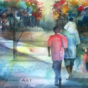 Watercolor Print, African American Art, Contemporary Art, Watercolor Art, Urban Art, Family Artwork, Large African Art