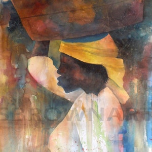 Too Strong Watercolor Print,  African American Art, Contemporary Art, Gift for Mom, Art with Woman, African Art Print, Gift for Her
