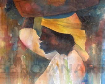 Too Strong Watercolor Print,  African American Art, Contemporary Art, Gift for Mom, Art with Woman, African Art Print, Gift for Her