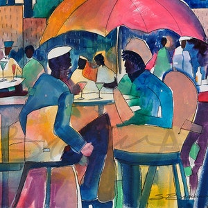 Downtown Dining Watercolor Print, African American Art, Contemporary Art, Urban Art, Watercolor Art, Home Decor Art, Wall Art, Black Art