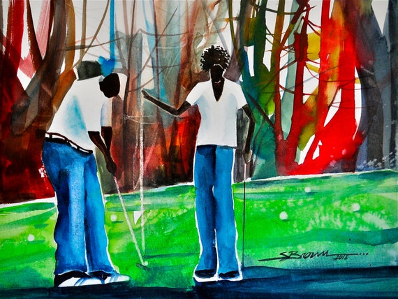 Summer Golf Watercolor Print, African American Art, Contemporary Art, Golf Art, Abstract Painting, Abstract Art, Gift for Dad, Gift for Him