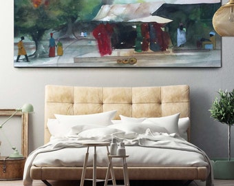 African Village Oversize canvas, African American Art, Canvas Art, Canvas Wall Art,Home Decor Art, Canvas Painting,Abstract Art, Wall Art