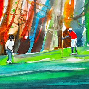 Golf Outing Watercolor Print, African American Art, Contemporary Art, Home Dece Art, Golf Art, Black Golf, Golf Decor, Gift for Him, Art