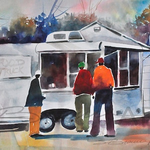 Food Truck Watercolor Print, African American Art, Large African Art, Home Decor Art, Wall Art, Living Room Wall Art, Black Art, Fine Art