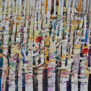 Pintura em aquarela de balanço na natureza, arte em aquarela, paisagem, decoração para casa e sala de estar, decoração de cabana, arte para decoração de casa, arte para sala de estar, arte de parede