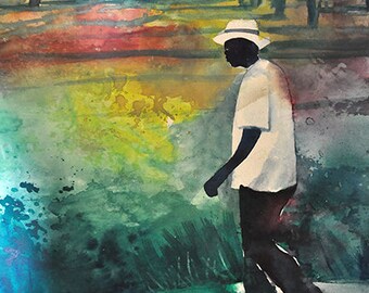 Cool Daddy Watercolor Print, African American Art, Wall Art, Home Decor Gift, Large Wall Art, Black Art, Black Artist, Colorful Art, Gift