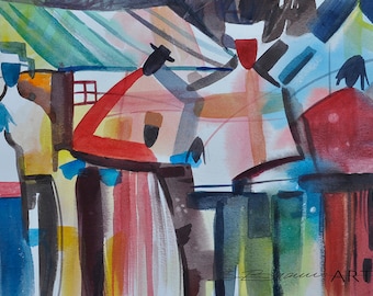 Family Gathering Watercolor Print, African American Art, Black Art, Wall Art,Home Decor Art, Watercolor Art,Abstract Art, Wall Art