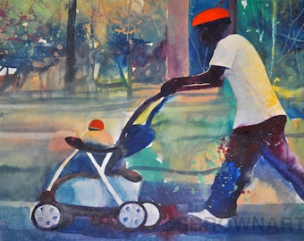 Impresión de acuarela, arte afroamericano, arte contemporáneo, arte africano de gran tamaño, decoración del hogar, arte negro, impresión de arte negro, arte mural