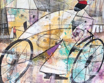 Bike Ride Watercolor Print, African American Art, African Black Art, Wall Art,Home Decor Art,Watercolor Art,Abstract Art, Gift for Her