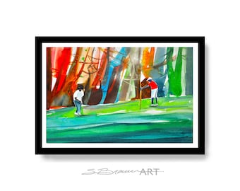 Golf Outing Watercolor Print, African American Art, Large Wall Art, Golf Artwork, Large African Art, Modern Artwork, Cool Artwork, Art Work