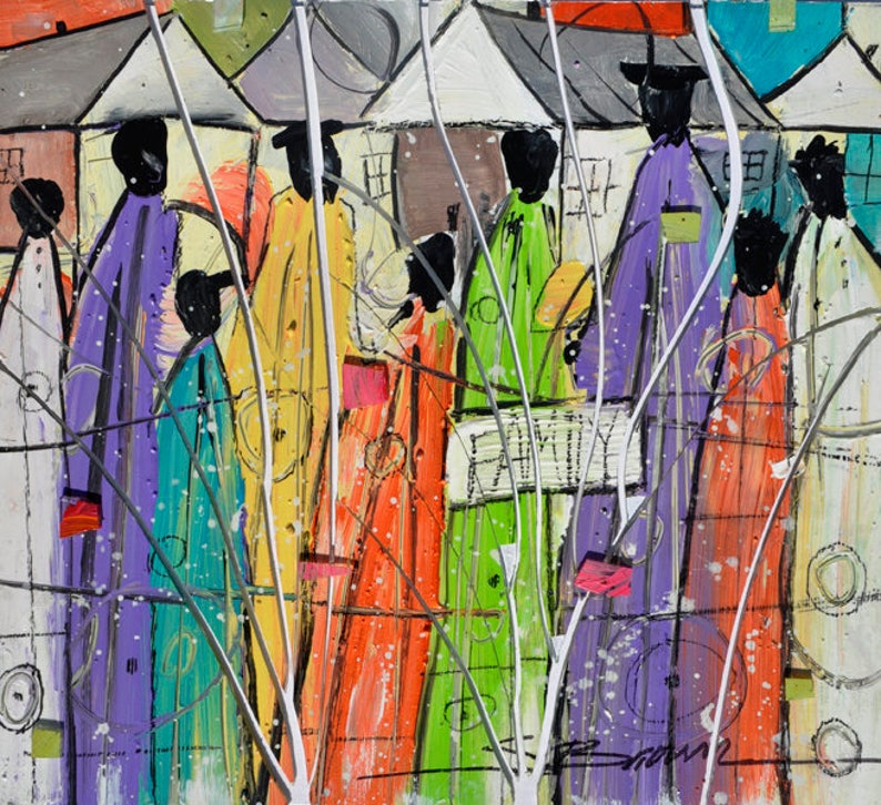 Wall Art Canvas Wall Art,Home Decor Art Canvas Art Canvas Painting,Abstract Art Family Bond African American Art
